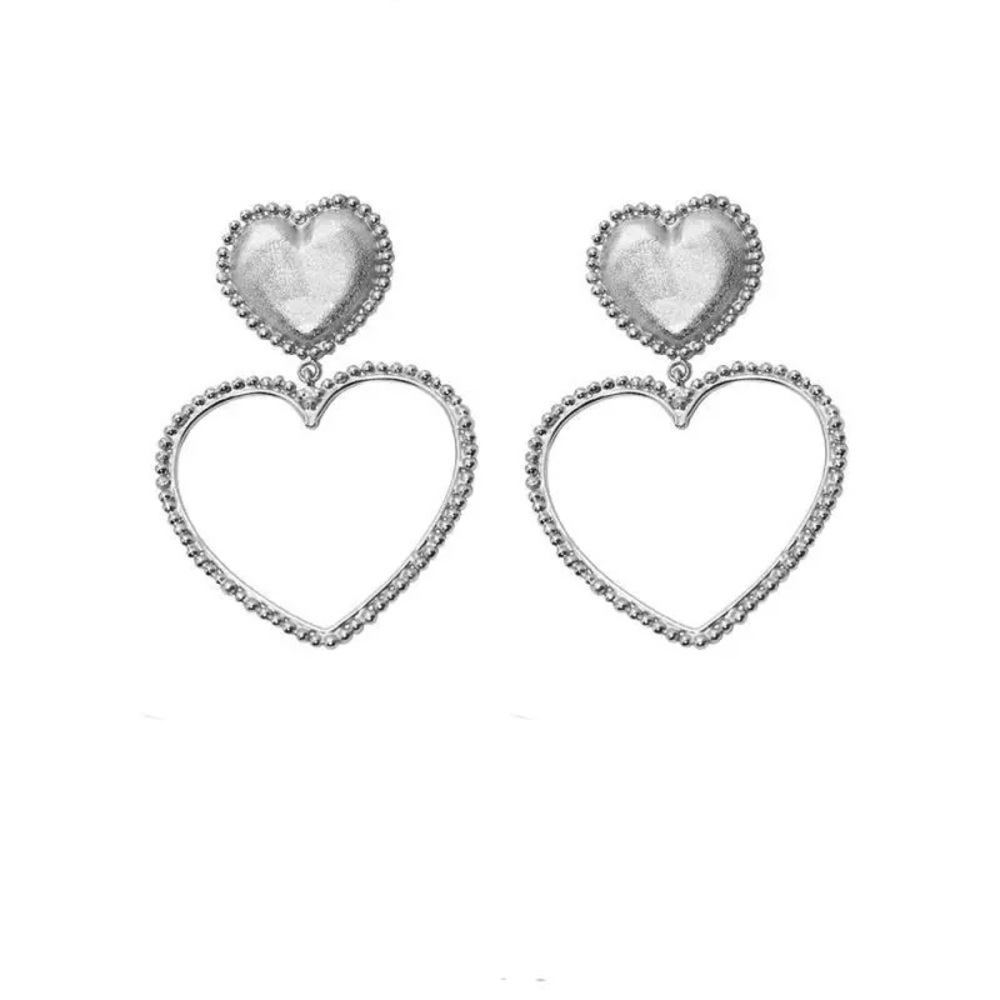 Silver Color Hollow Heart Love Earrings